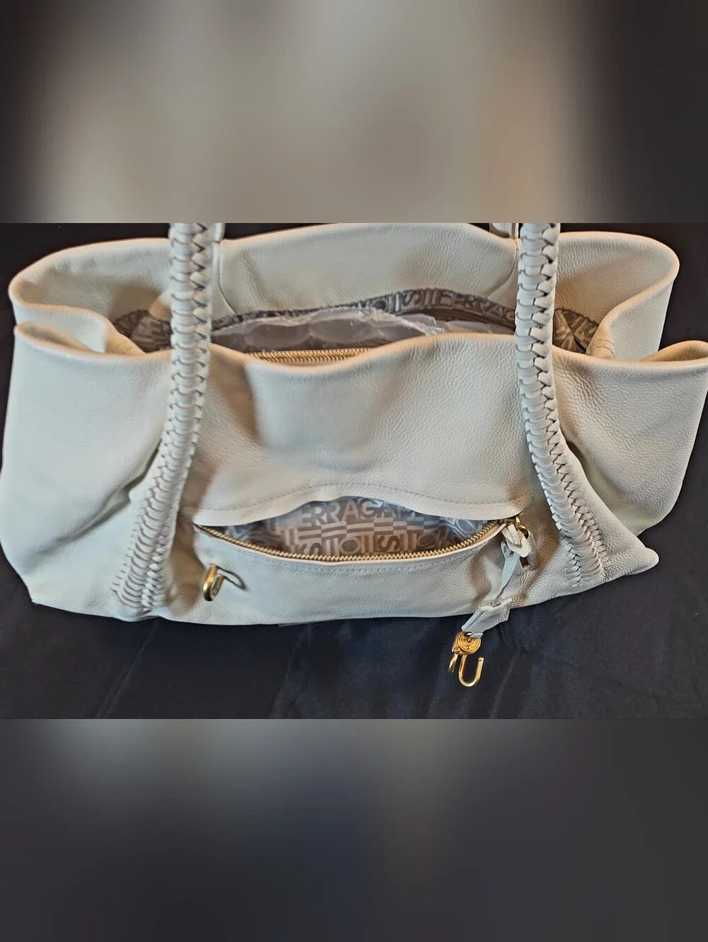 Salvatore Ferragamo White Leather Tote Bag. Comes with COA